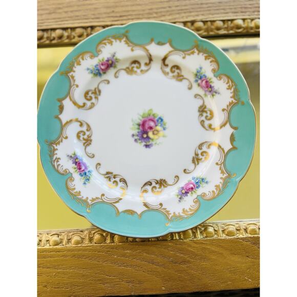 Royal Bayreuth Rosalind Aqua - Gilt Scrolls, Floral (c.1946–1949) Salad Plate 8” - Picture 3 of 11